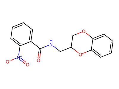 N-(2,3-dihydro-1,4-benzodioxin-3-ylmethyl)-2-nitrobenzamide structure