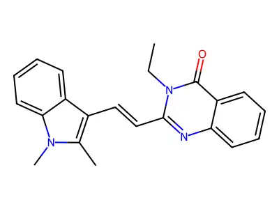 2-[(E)-2-(1,2-dimethyl-1H-indol-3-yl)ethenyl]-3-ethylquinazolin-4(3H)-one structure
