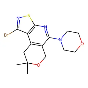 1-bromo-8,8-dimethyl-8,9-dihydro-5-morpholino-6h-isothiazolo[5,4-b]pyrano[4,3-d]pyridine structure
