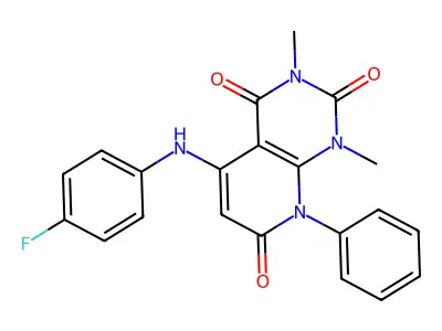 5-(4-fluoroanilino)-1,3-dimethyl-8-phenyl-1,2,3,4,7,8-hexahydropyrido[2,3-d]pyrimidine-2,4,7-trione structure