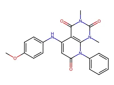 5-(4-methoxyanilino)-1,3-dimethyl-8-phenyl-1,2,3,4,7,8-hexahydropyrido[2,3-d]pyrimidine-2,4,7-trione structure