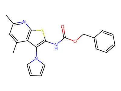 benzyl N-[4,6-dimethyl-3-(1H-pyrrol-1-yl)thieno[2,3-b]pyridin-2-yl]carbamate structure