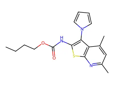 butyl N-[4,6-dimethyl-3-(1H-pyrrol-1-yl)thieno[2,3-b]pyridin-2-yl]carbamate structure