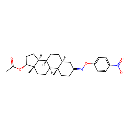17-beta-Hydroxy-5-alpha-androstan-3-one O-(p-nitrophenyl)oxime acetate (ester) structure