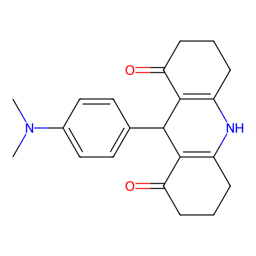 9-[4-(dimethylamino)phenyl]-8-hydroxy-3,4,5,6,7,9-hexahydroacridin-1(2H)-one structure