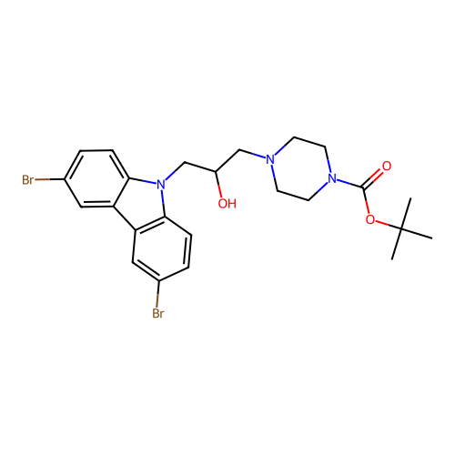 tert-butyl 4-[3-(3,6-dibromo-9H-carbazol-9-yl)-2-hydroxypropyl]piperazine-1-carboxylate structure