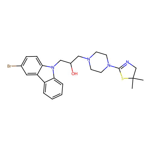 1-(3-bromocarbazol-9-yl)-3-[4-(5,5-dimethyl-4H-1,3-thiazol-2-yl)piperazin-1-yl]propan-2-ol structure