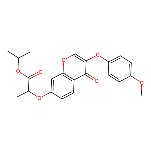 Methylethyl 2-[3-(4-methoxyphenoxy)-4-oxochromen-7-yloxy]propanoate structure