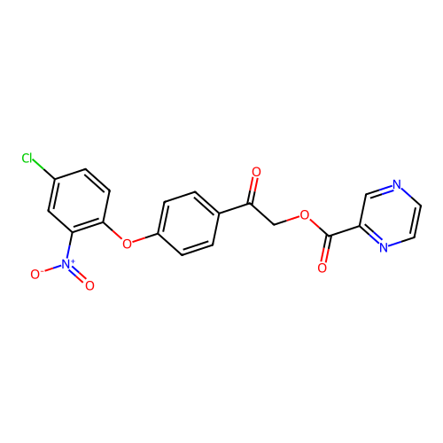 2-(4-(4-Chloro-2-nitrophenoxy)phenyl)-2-oxoethyl pyrazine-2-carboxylate structure