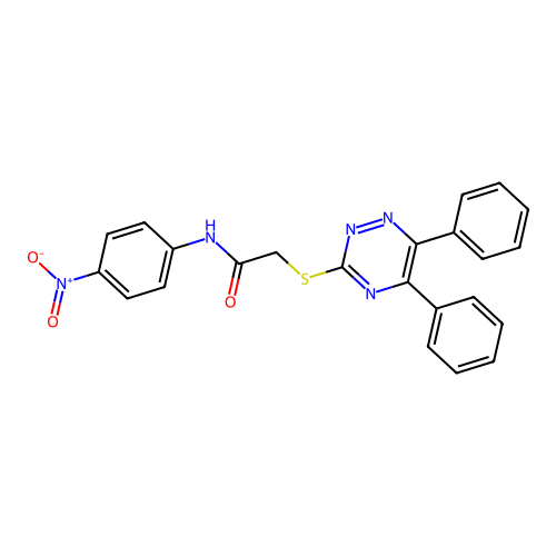 2-((5,6-Diphenyl-1,2,4-triazin-3-YL)thio)-N-(4-nitrophenyl)acetamide structure