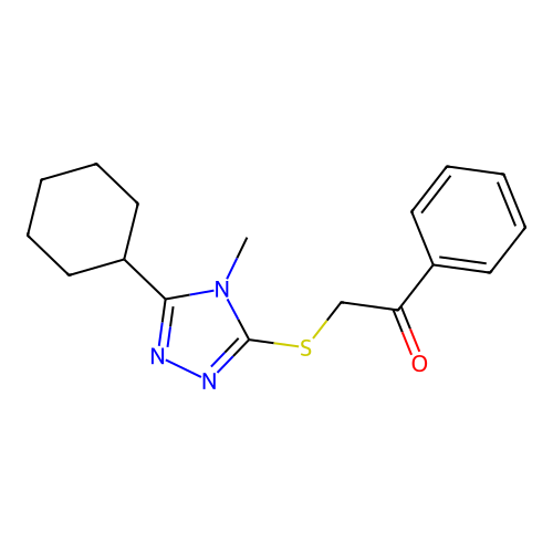 2-[(5-cyclohexyl-4-methyl-4H-1,2,4-triazol-3-yl)sulfanyl]-1-phenylethanone structure