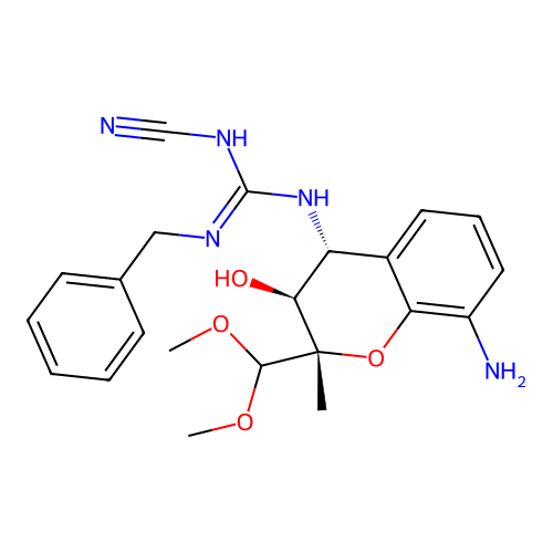 N-[(2S,3S,4R)-8-Amino-2-(dimethoxymethyl)-3,4-dihydro-3-hydroxy-2-methyl-2H-1-benzopyran-4-yl]-N'-cyano-N''-(phenylmethyl)guanidine structure