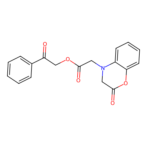 2-oxo-2-phenylethyl (2-oxo-2,3-dihydro-4H-1,4-benzoxazin-4-yl)acetate structure