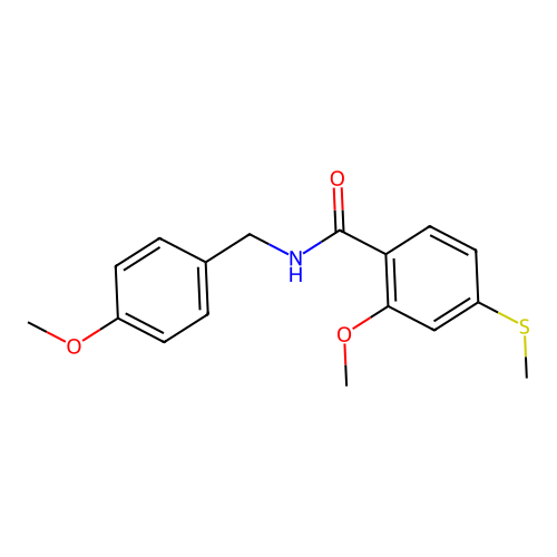 2-methoxy-N-(4-methoxybenzyl)-4-(methylsulfanyl)benzamide structure