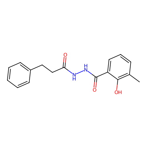 2-hydroxy-3-methyl-N'-(3-phenylpropanoyl)benzohydrazide structure