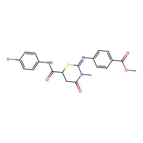 methyl 4-({(2Z)-6-[(4-bromophenyl)carbamoyl]-3-methyl-4-oxo-1,3-thiazinan-2-ylidene}amino)benzoate structure