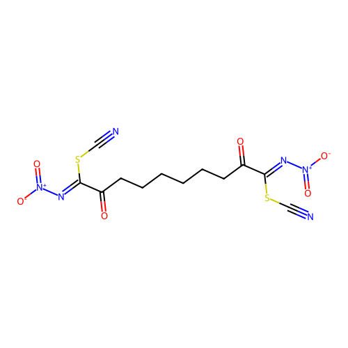 Thiocyanic acid, 1,2-ethanediylbis(nitroimino)((2-oxo-4,1-butanediyl)) ester structure
