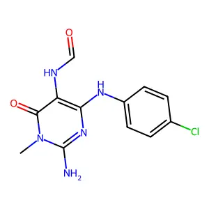 2-Amino-4-(4-chloroanilino)-1-methyl-6-oxo-1,6-dihydro-5-pyrimidinylformamide structure