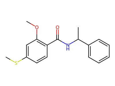 2-methoxy-4-(methylsulfanyl)-N-(1-phenylethyl)benzamide structure