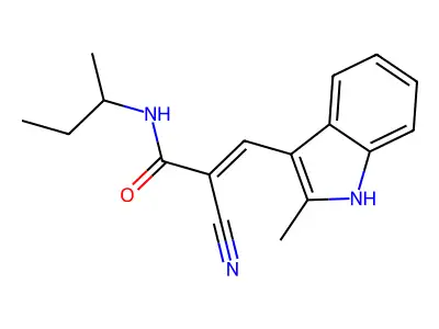 (E)-N-butan-2-yl-2-cyano-3-(2-methyl-1H-indol-3-yl)prop-2-enamide structure