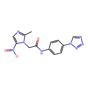 2-(2-methyl-5-nitroimidazol-1-yl)-N-[4-(tetrazol-1-yl)phenyl]acetamide structure