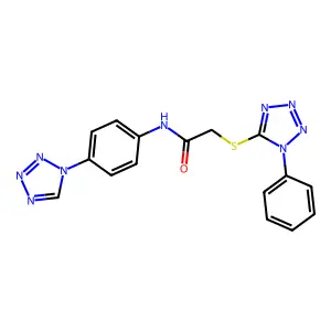 2-(1-phenyltetrazol-5-yl)sulfanyl-N-[4-(tetrazol-1-yl)phenyl]acetamide structure