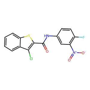 3-chloro-N-(4-fluoro-3-nitrophenyl)-1-benzothiophene-2-carboxamide structure