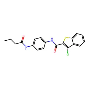 N-[4-(butanoylamino)phenyl]-3-chloro-1-benzothiophene-2-carboxamide structure