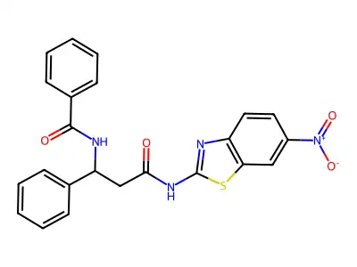 N-[3-[(6-nitro-1,3-benzothiazol-2-yl)amino]-3-oxo-1-phenylpropyl]benzamide structure