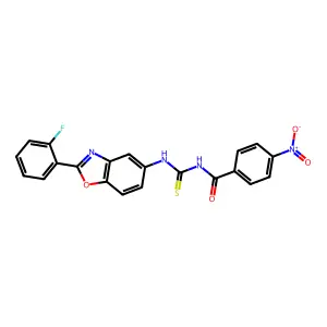 N-[[2-(2-fluorophenyl)-1,3-benzoxazol-5-yl]carbamothioyl]-4-nitrobenzamide structure