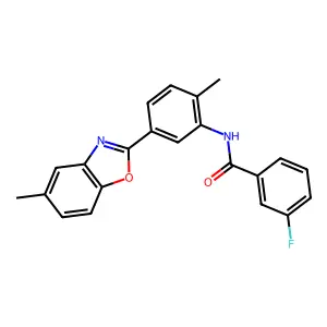 3-fluoro-N-[2-methyl-5-(5-methyl-1,3-benzoxazol-2-yl)phenyl]benzamide structure