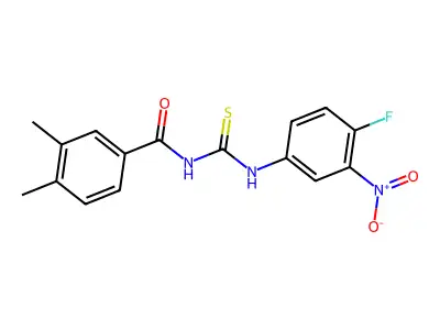 N-[(4-fluoro-3-nitrophenyl)carbamothioyl]-3,4-dimethylbenzamide structure
