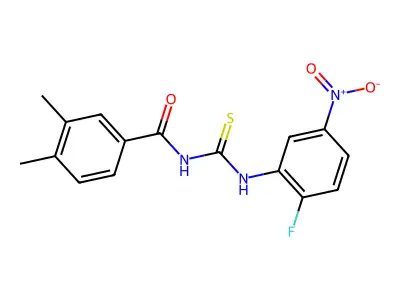 N-[(2-fluoro-5-nitrophenyl)carbamothioyl]-3,4-dimethylbenzamide structure
