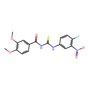 N-[(4-fluoro-3-nitrophenyl)carbamothioyl]-3,4-dimethoxybenzamide structure
