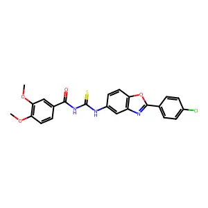 N-[[2-(4-chlorophenyl)-1,3-benzoxazol-5-yl]carbamothioyl]-3,4-dimethoxybenzamide structure