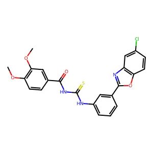 N-[3-(5-chloro-1,3-benzoxazol-2-yl)phenyl]-N'-(3,4-dimethoxybenzoyl)thiourea structure
