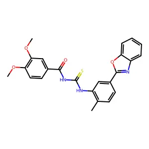 N-[[5-(1,3-benzoxazol-2-yl)-2-methylphenyl]carbamothioyl]-3,4-dimethoxybenzamide structure