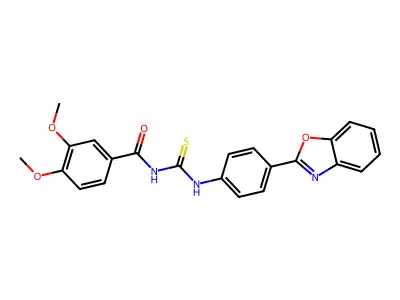 N-[4-(1,3-benzoxazol-2-yl)phenyl]-N'-(3,4-dimethoxybenzoyl)thiourea structure