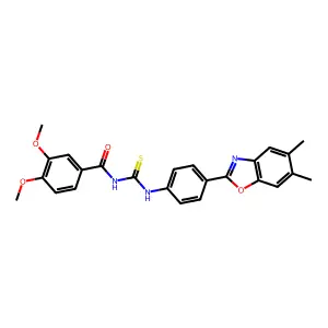 N-(3,4-dimethoxybenzoyl)-N'-[4-(5,6-dimethyl-1,3-benzoxazol-2-yl)phenyl]thiourea structure