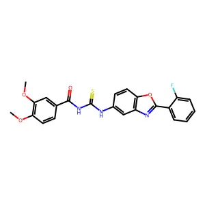 N-[[2-(2-fluorophenyl)-1,3-benzoxazol-5-yl]carbamothioyl]-3,4-dimethoxybenzamide structure