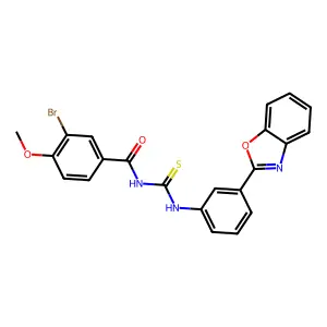 N-[[3-(1,3-benzoxazol-2-yl)phenyl]carbamothioyl]-3-bromo-4-methoxybenzamide structure