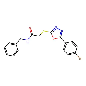 N-benzyl-2-[[5-(4-bromophenyl)-1,3,4-oxadiazol-2-yl]sulfanyl]acetamide structure