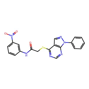 N-(3-nitrophenyl)-2-(1-phenylpyrazolo[3,4-d]pyrimidin-4-yl)sulfanylacetamide structure