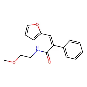 (E)-3-(furan-2-yl)-N-(2-methoxyethyl)-2-phenylprop-2-enamide structure