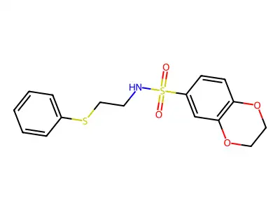 N-(2-phenylsulfanylethyl)-2,3-dihydro-1,4-benzodioxine-6-sulfonamide structure