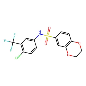 N-[4-chloro-3-(trifluoromethyl)phenyl]-2,3-dihydro-1,4-benzodioxine-6-sulfonamide structure