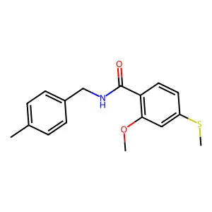 2-methoxy-N-[(4-methylphenyl)methyl]-4-(methylsulfanyl)benzamide structure