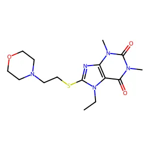 7-ethyl-1,3-dimethyl-8-((2-morpholinoethyl)thio)-1H-purine-2,6(3H,7H)-dione structure