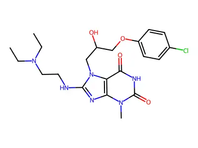 7-(3-(4-chlorophenoxy)-2-hydroxypropyl)-8-((2-(diethylamino)ethyl)amino)-3-methyl-1H-purine-2,6(3H,7H)-dione structure