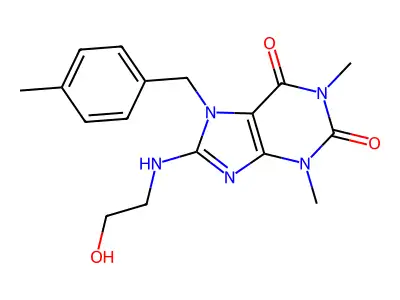 8-((2-hydroxyethyl)amino)-1,3-dimethyl-7-(4-methylbenzyl)-1H-purine-2,6(3H,7H)-dione structure